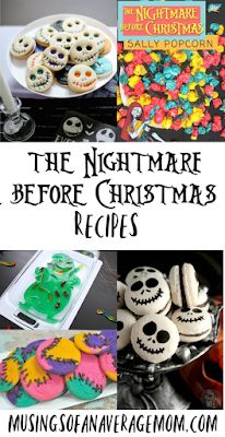 the nightmare before christmas recipes are featured in this collage with images of decorated cookies and pastries