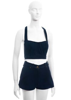 Vintage Designer Clothes, Denim Playsuit, Azzedine Alaia, Press Tour, Padded Bra, Mini Shorts, Indigo Blue, Outfit Set, Aesthetic Photography