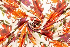 Red and Orange Floral Italian Silk Charmeuse – Prime Fabrics Summer Silk Scarf With Satin Finish, Bohemian Satin Silk Scarf For Summer, Spring Silk Scarf With Satin Finish, Spring Satin Silk Scarf With Satin Finish, Silk Scarf For Spring Party, Silk Scarf For Party In Spring, Red And Orange, Silk Charmeuse, Be Perfect