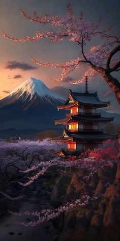 Asian Landscape, Japon Illustration, Japanese Landscape, Cool Wallpapers Art, Beautiful Landscape Wallpaper, Fantasy Art Landscapes, Dreamy Art, Pretty Wallpapers Backgrounds, Alam Yang Indah