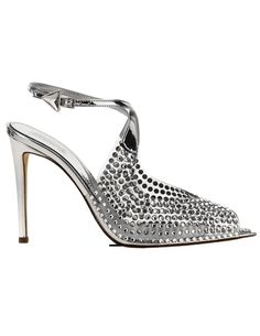 Nicoló Beretta Beiby Peep Toe Sandal in Clear Silver. Pointed peep toe. Cross front sling back. Silver gem buckle closure. Silver gem at toe. Crystal embellished clear pvc. Metallic silver leather sole and heel. Great Neck New York, Peep Toe Sandals, Sling Back, Sale Items, Metallic Silver, Clock, Buckle, Pumps, Sandals