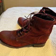 Very Gently Used. Very. Gorgeous Deep Red Color. Suede. Red Boots, Deep Red Color, Boot Camp, Taos, Moto Boots, Deep Red, Tao, Red Color, Black Red