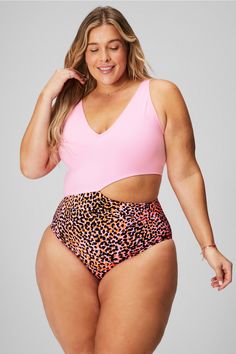 Asymmetrical Cutout Shaping One-Piece Swimsuit Fabletics orange/pink female Activewear >> Womens >> Swim >> One-Pieces plus Swim 4-Way Stretch/Removable Bra Cups Asymmetrical one-piece swimsuit. Beach One-piece With Cutout And Stretch Fit, Stretch One-pieces With Built-in Bra For Beachwear, One-piece Cutout Tankini For Swimming, Pool Bodysuit With Cutout In One-piece Shape, Pink Cutout Sleeveless Swimwear, Stretch Cutout One-piece Swimwear, Plus Swim, Female Activewear, Swimsuit Collection