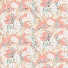 a pink wallpaper with white leaves on it