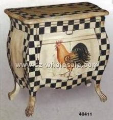 this is an image of a chest with roosters painted on the front and sides