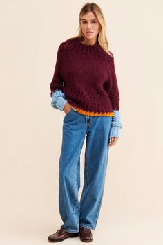 Rent Tamborito Knit Sweater from Nuuly. Pick 6 items for $98/month. Free shipping + returns. Fall Layering Cropped Knit Sweater, Wool Pointelle Knit Sweater For Fall, Maroon Sweater Outfit, Burgandy Sweater, Burgundy Knit Sweater, Dopamine Dressing, Knit Sweater Coat, Diy Fashion Clothing, Maroon Sweater