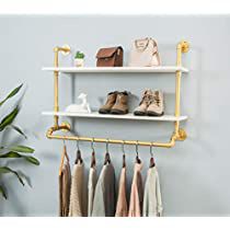 there is a rack with shoes and purses hanging on the wall next to a potted plant