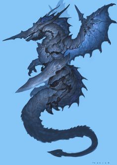 a blue and black dragon on a light blue background