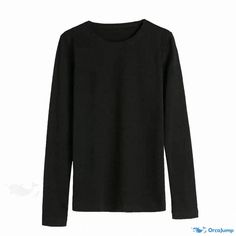 Orcajump - Premium Oversized Long-Sleeve Cotton Base Layer Shirt for Women/Men Basic Black T-shirt For Winter, Black Crew Neck Plain Sweater, Black Plain Crew Neck Sweater, Black Crew Neck Shirt For Fall, Black Crew Neck Long Sleeve Top For Winter, Winter Long Sleeve Plain T-shirt, Black Long Sleeve Crew Neck Top For Winter, Black Long Sleeve T-shirt For Fall, Black Long Sleeve Stretch T-shirt