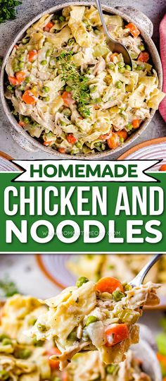 homemade chicken and noodle casserole in a skillet