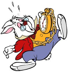 a cartoon rabbit with a clock on his back