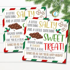 two christmas cards with candy bar sayings on them