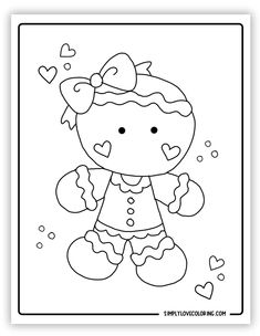 a black and white drawing of a girl with hearts on her head