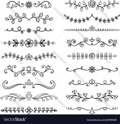 a set of hand drawn floral design elements stock photo - image 349784