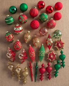 a collection of christmas ornaments on a table