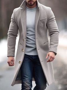 Casual Winter Coat, Long Wool Coat, Outerwear Outfit, Warm Jacket, Clothing Essentials, Men Winter, Gray Jacket