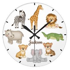 a clock with different animals on it and the words jackson written in front of them