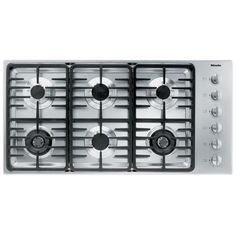 a stainless steel stove top with four burners