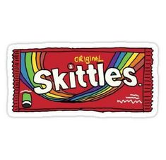 a sticker with the word skittles on it