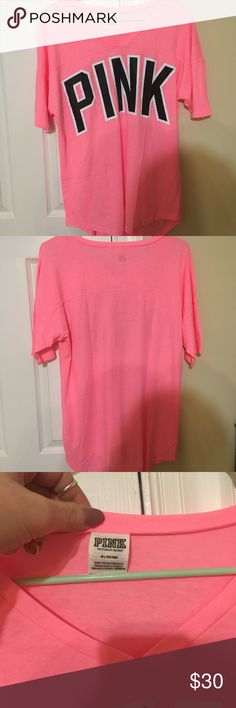 Victoria's Secret pink jersey tee New without tags size medium oversized fit shirt. PINK Victoria's Secret Tops Tees - Short Sleeve Pink Athleisure T-shirt For Spring, Pink V-neck Athleisure Top, Pink V-neck Workout Tops, Sporty Pink Tops With Relaxed Fit, Pink Short Sleeve Sporty Tops, Pink Sporty Short Sleeve Tops, Pink Sporty Crew Neck Tops, Sporty Pink Short Sleeve Tops, Pink Oversized Sporty Top