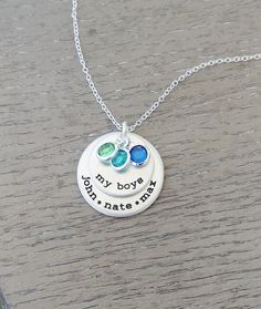 "My Boys Necklace / Personalized Family Necklace with Kids Names / Custom Necklace for Mom of Boys / Hand Stamped Necklace This personalized family necklace lets you bring your boys with you everywhere you go! The two discs are individually hand stamped with \"my boys\" on the smaller disc, and up to 18 characters on the larger disc. THE DETAILS: » The aluminum discs measure 1\" and 3/4\". Aluminum is a light weight, tarnish Resistant metal. A personalized necklace is timeless and adorable! » Up New Mommy Gifts, Necklace With Kids Names, Names Necklace, Boys Necklace, Mom Of Boys, Cadeau Baby Shower, Necklace For Mom, Antique Jewelry Necklace, Family Necklace