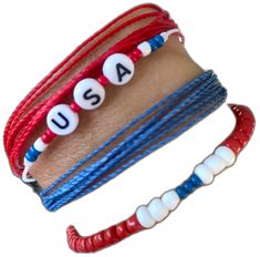 Casual Multicolor Bracelets For 4th Of July, Casual Blue Bracelets For 4th Of July, Patriotic Adjustable Friendship Bracelets, Adjustable Patriotic Friendship Bracelets, Blue Adjustable Bracelets For 4th Of July, Adjustable Patriotic Friendship Bracelets For 4th Of July, Adjustable Blue Jewelry For 4th Of July, Adjustable Friendship Bracelets For 4th Of July, Patriotic Handmade Adjustable Bracelets