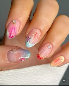 Seashell Nails, Beachy Nails, Summery Nails, Girly Acrylic Nails, Her Nails, Mermaid Nails, Vacation Nails, Beach Nails, Funky Nails