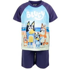 Come meet Bluey the 6 year old Blue Heeler pup and her younger sister Bingo! Watch Bluey and Bingo come to life through your little one’s friendly and fun personality. Your child is going to love playing indoors or outdoors in their new Bluey T-Shirt Tank Top and French Terry Shorts 3 Piece Outfit Set. Playtime Character Print Short Sleeve Sets, Playtime Sets With Character Print And Short Sleeves, Blue Character Print T-shirt For Summer, Blue Cotton Sets With Character Print, Blue Cotton Character Print Sets, Playful Character Print Crew Neck Sets, Cute Blue Sets With Character Print, Crew Neck Cartoon Print Set For Playtime, Blue Fun T-shirt For Playtime