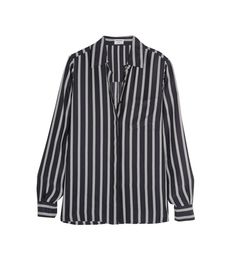 How to Make Your Standard Button-Down Look High-End | Who What Wear Plain White T Shirt, Better Style, Chic Shop, Striped Jacket, Stripe Silk, Silk Charmeuse, Frame Denim, Shirt Collar, Black Pattern