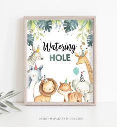 Watering Hole Birthday Sign Drink Table Decor Safari Birthday Wild One Animals Gold Green Boy Table Sign Zoo Party Jungle PRINTABLE 0163 Drink Table Decor, Wild One Animals, Birthday Wild One, Zoo Party, Watering Hole, Safari Birthday, Table Sign, Drink Table, Wild One