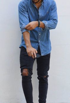 Men's Denim Style, Elegante Casual, Mens Fashion Fall, Outfits Men, Casual Black