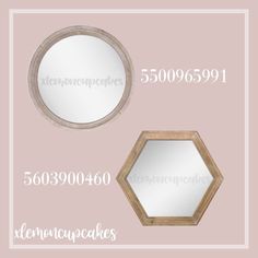 three mirrors with different shapes and sizes are shown on a pink background, including the numbers