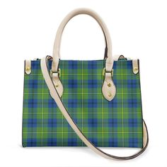 Scottish Johnston Ancient Clan Tartan Leather Bag with Shoulder Strap Details : Tartan Leather Bags with Shoulder Strap - This handbag makes an excellent gift for girls and mothers. Suitable for commuting and travelling. The main material of this bag is PU leather. Smooth zipper and all-over printing customized style. The main compartment is designed with two top handles to maintain balance. One inside pocket with sewn-in, non-removable shoulder strap. Cream and black colors for various styles o How To Make Handbags, Wearing Clothes, Gifts For Girls, Inside Pocket, Pu Leather, Tartan, Leather Bag, Shoulder Strap, Handbags