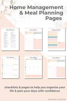 the home management and meal planning pages