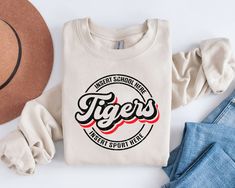 Custom School Spirit Shirts, Sports Team Tshirts, Tigers School Spirit Shirts, Tigers Spirit Wear, School Spirit Tees, Team Basketball Shirts, Team Tshirt Ideas, School Tshirt Designs Spirit Wear