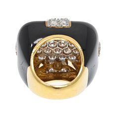 Elegant ring with lots of fire and wow factor set with diamonds finished with black enameling all throughout. David Webb's Checkmate ring is sure to become a perfect gift for any occasion. Black and white make a perfect combination for any accessory and when it's in jewelry it makes it extra special since you can then combine with practically any item in your wardrobe. This ring is not small just like any ring from David Webb you are guaranteed to have a bold and striking jewel that is quality a 50 Carat Diamond Ring, David Webb, Yellow Rings, Yellow Jewelry, Ring Watch, Wow Factor, Elegant Ring, Vintage Engagement, Black Enamel