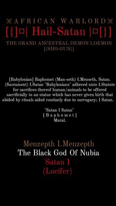 an advertisement for the black god of nubia, written in red and black ink