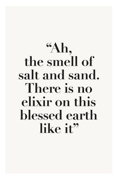 an image of a quote that says, ah the smell of salt and sand there is no eliion on this bleased earth like it