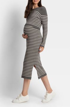 A great streamlined option for your next special event, this maternity sweater-dress features layered detailing on the bodice and a built-in nursing flap. Slips on over head Boat neck Long sleeves Side slits 81% viscose, 19% nylon with 96% viscose, 4% elastane Machine wash, dry flat Imported Maternity Sweater Dress, Pre Pregnancy, Long Sleeve Sweater Dress, Maternity Sweater, Nordstrom Store, Nordstrom Dresses, Boat Neck, Sleeve Sweater, Special Event