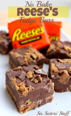 no bake reese's fudge bars on a plate