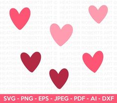 heart svg files for valentine's day with pink and red hearts on white background