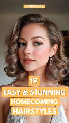 Hairstyle For Medium Length Hair Formal, Formal Haïr Style For Short Hair, Casual Homecoming Hairstyles, Hairstyle For Short Hair Party, Prom Hairstyles Short Hair Curls, Semi Formal Hairstyles Medium Half Up, Medium Length Cocktail Hair, Shoulder Length Hairstyles Formal, Middle Length Hair Styles Half Up