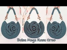 three pictures of the same handbag, one with a rose on it and two with beads