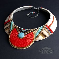 Style Africain, African Paintings, Embroidered Jewelry, Beaded Collar Necklace, African Necklace, Beaded Collar, Necklace Red, Bib Necklaces, Handmade Beaded Jewelry