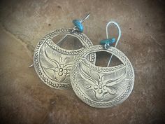 Floral Embossed Turquoise Dangles - Etsy Bohemian Nickel-free Round Disc Jewelry, Bohemian Turquoise Hammered Earrings, Bohemian Stamped Earrings, Rolling Mill, Chain Fringe, Cat Pendants, Lightweight Earrings, Kingman Turquoise, Stainless Steel Wire