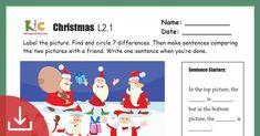 santa clause worksheet for kids to practice christmas carols in english and spanish