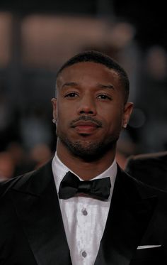 a close up of a person wearing a suit and bow tie