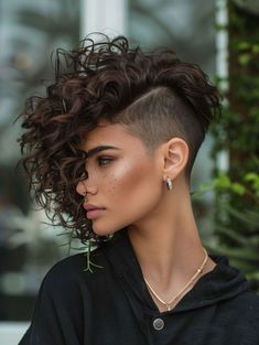 Curly Pompadour Women Short Hair, Short Curly Hair With Undercut, Curly Hairstyles Undercut, Unique Undercut, Long Undercut, Curly Bob Haircuts, Undercut Bob Haircut, Styles For Fine Hair