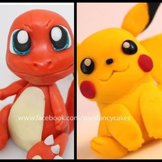 two different pictures of pokemon figurines one is red and the other is yellow