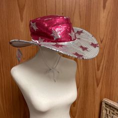 Perfect For A Bachelorette Party! Bachelorette Pink, Pink Bachelorette, Cowgirl Hat, Cowboy Cowgirl, Cowgirl Hats, Cowboy And Cowgirl, Star Pattern, Cowboy Hat, Silver Stars